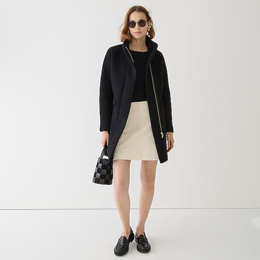 J. Crew Stadium Cloth by Nello Gori Wool Blend Cocoon Coat Black Size 6